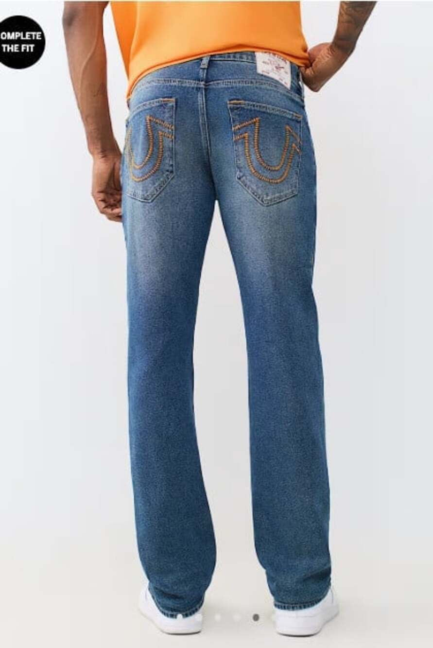 True Religion Ricky Straight 36x34 Medium Ocean Storm Ladder Stitch Jeans NWT